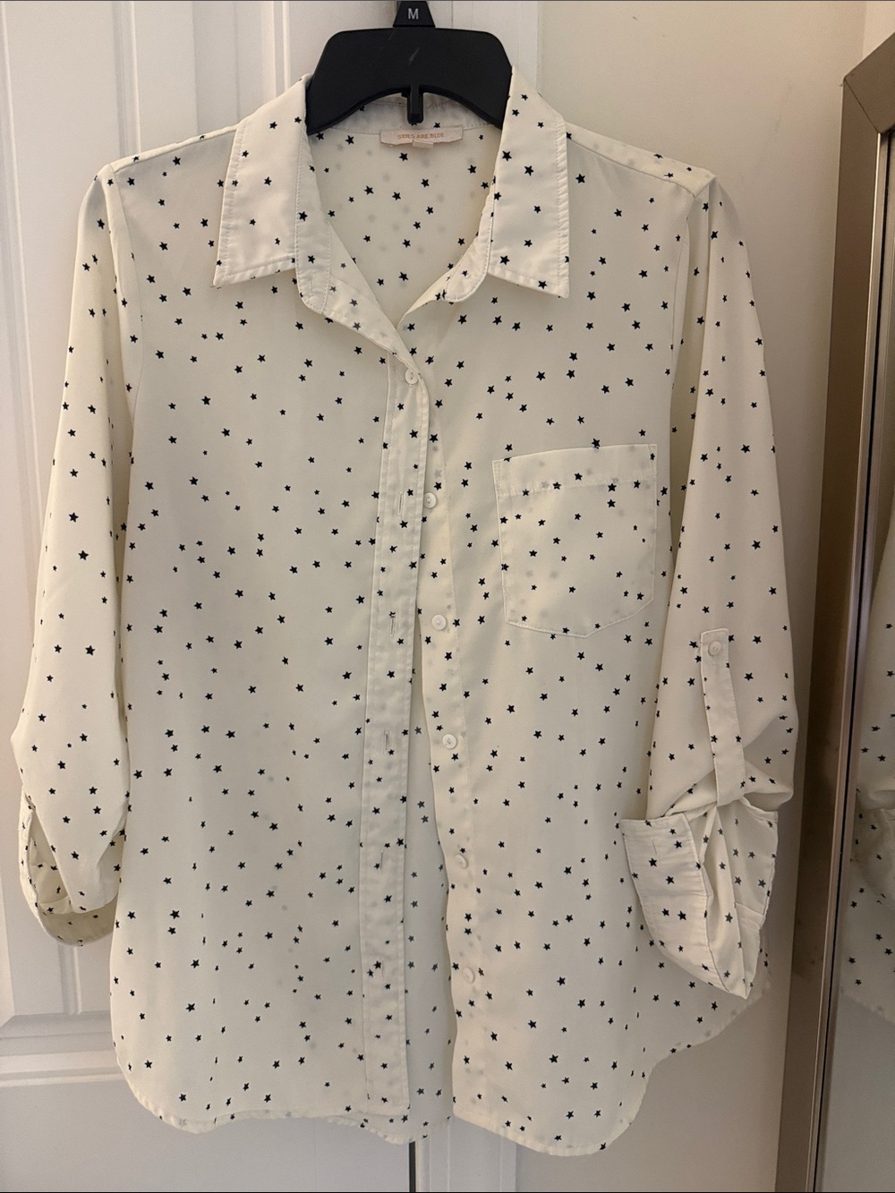 Skies Are Blue Cream Star Print Button-Up Blouse
